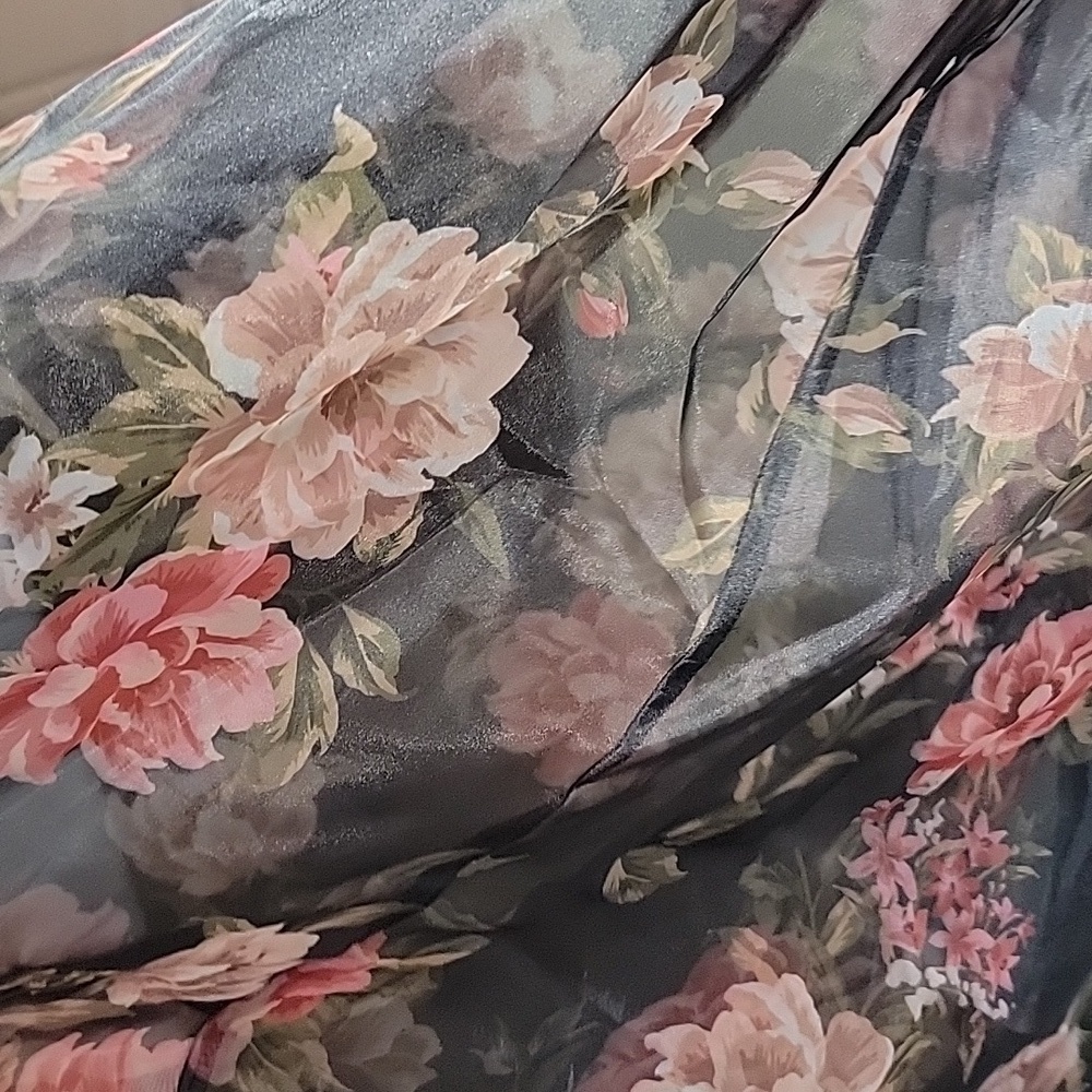 LULUS ORGANZA COCKTAIL DRESS BLACK FLORAL SIZE SMALL - Picture 10 of 15